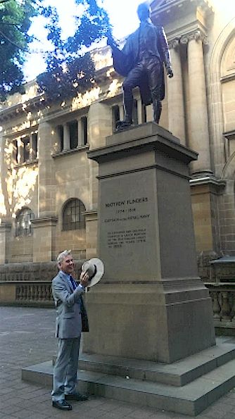 Captain Mike Barritt salutes his hydrographic predecessor