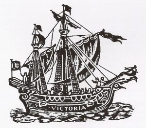 Magellan’s ship, Victoria, and the logo of the Hakluyt Society