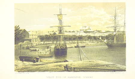 ‘West end of Hamilton Wharf’, illustration in Frederick Whittingham, Bermuda: Colony, Fortress or Prison (1857), p. 38. Author’s own photograph.